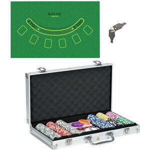 Non communiqué Mallette pro de poker verrouillable coffret pro poker 300 jetons 2 jeux cartes 5 dés 3 boutons 2 clés tapis alu - Publicité