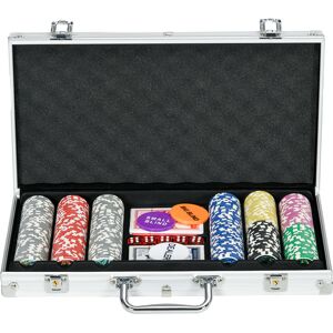 Sportnow Set Poker per 7-8 Giocatori con 300 Fiches, 2 Mazzi di Carte e 5 Dadi, in Alluminio e Poliestere