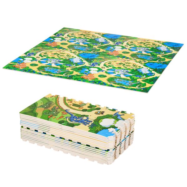 homcom tappeto puzzle per bambini 36 pezzi con 24 bordi,tappeti bimbi in schiuma eva antiscivolo,area coperta 3.24㎡,fantasia con natura e dinosauri