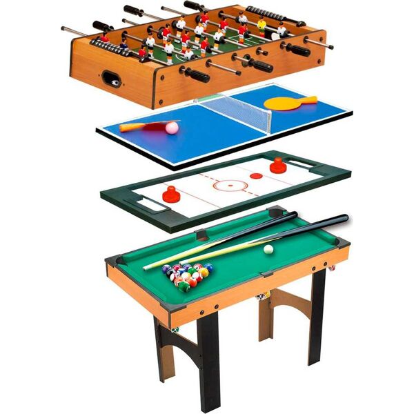 dechome a70015 tavolo multigioco 4 in 1 con calcio balilla hockey da tavolo ping pong e biliardo in legno mdf 87x43x73 cm - a70015