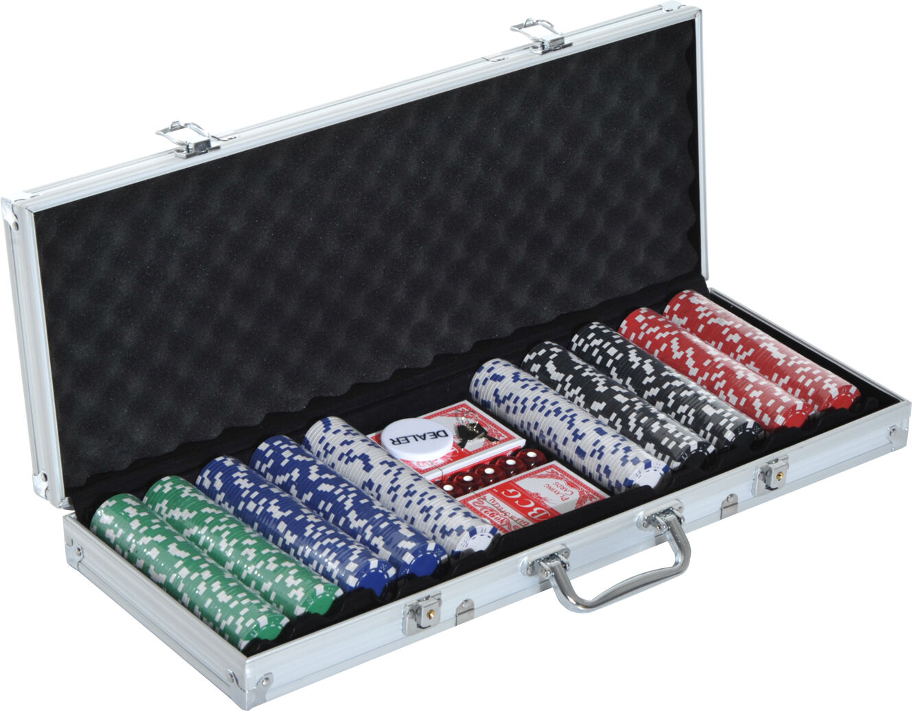 Homcom 500PCs Set da Poker 2 mazzi di carte, pulsante del mazziere, dadi con valigetta in alluminio