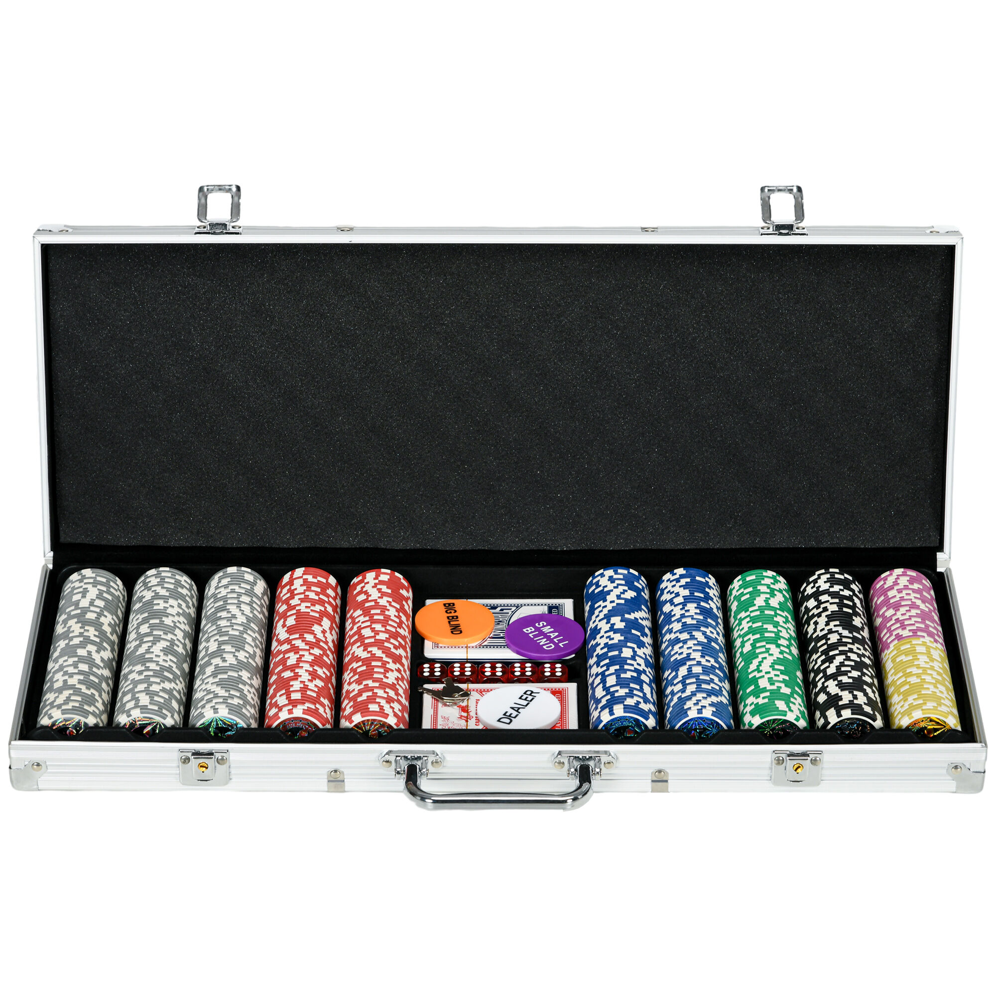 Sportnow Set Poker per 9-10 Giocatori con 500 Fiches, 2 Mazzi di Carte e 5 Dadi, in Alluminio e Poliestere