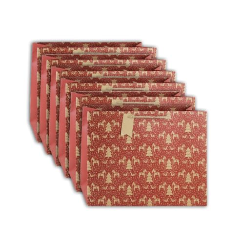 Eurowrap Clairefontaine  Set di 6 sacchetti regalo Kraft Formato Shopping 37,3 x 11,8 x 27,5 cm 210 g, motivo: alberi Kraft e cavalli, ideale per: giochi da tavolo, puzzle