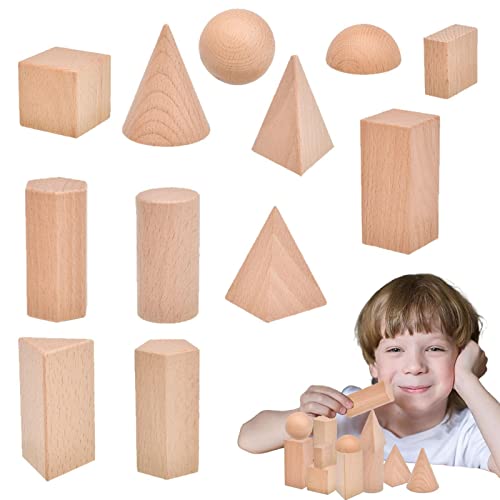 tacery Mini geometrische lichamen,Houten geometrische lichamen   Geometrische vormen 3D-vormblokken   Montessori-leerspeelgoed, solide figuren educatief 3D-vorm houten speelgoed