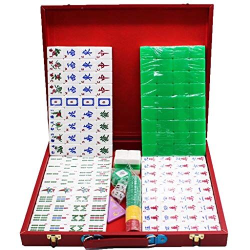 Suuim Mahjong-set MahJongg-tegelset Engelse Mahjong, grote Mahjong-reismahjong, Mahjong met leren doos met Engelse handleiding, kristallen Mahjong-tegels Chine