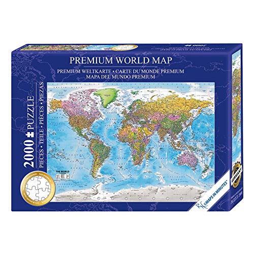 Close Up Wereldkaart puzzel 2000 stukjes De wereld 97 x 68 cm Premium Map 2020 MAPS IN Minutes