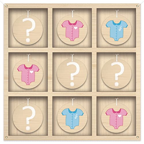 Senfaro Gender Reveal Tic Tac Toe Bordspel, Rustieke Houten Geslacht Reveal Games voor Hij of Zij, Baby Geslacht Onthullen Ideeën Feestbenodigdheden, Jongen Meisje Teken, Baby Shower Geslacht Reveal Decoratie