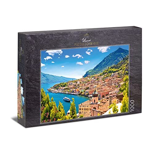 Ulmer Puzzleschmiede Puzzel "Lago di Garda" – Klassieke puzzel van 1000 stukjes van het Gardameer – het pittoreske uitzicht op de stad Limone sul Garda, Lombardije, Noord-Italië