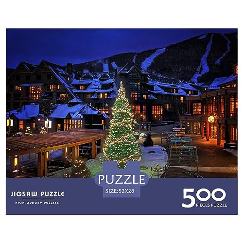 KoNsev Christmas Town 500 Stuk Puzzel Spel voor Volwassenen Kerst Huis Puzzels Educatieve Spelletjes, Niveau: Hard