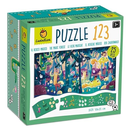Ludattica Puzzel 123 Het magische bos 25-delige kinderpuzzel 3+ twee spellen in één afmetingen 50 x 35 cm Made in Italy