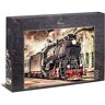 Ulmer Puzzleschmiede Puzzle „Railroad“– Klassisches 1000 Teile Puzzle – Eisenbahn-Motiv einer historischen Dampflokomotive Zug bei der Einfahrt in den Bahnhof