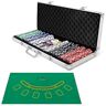 COSTWAY Pokerset met 500 laserchips, aluminium pokerkoffer, pokerchips, complete set, pokerkoffer met doek, 2 pokerdecks