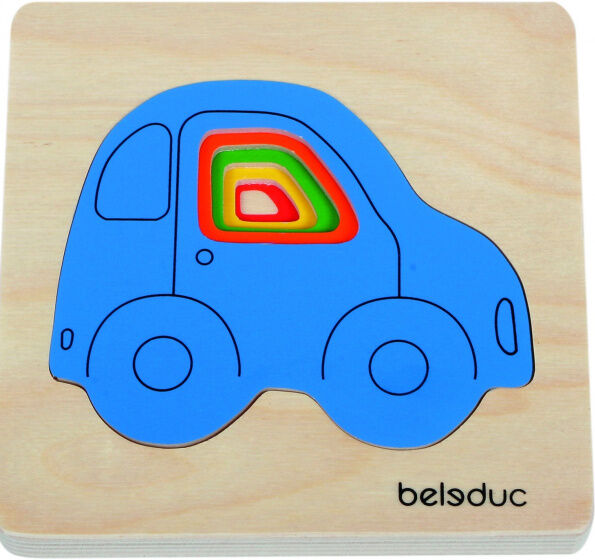 beleduc vormenpuzzel Auto's junior hout 4 stukjes - Multicolor