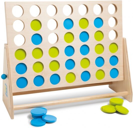 BS Toys vier op een rij XL 57 cm hout naturel/blauw/groen - Blauw,Groen,Naturel