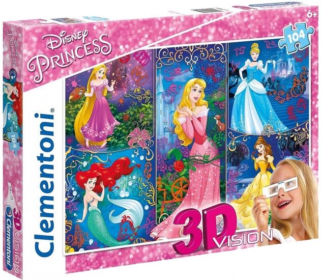 Clementoni puzzel 3D vision Disney Princess 104 stukjes - Multicolor