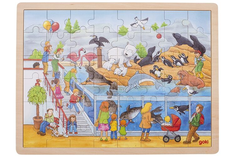 Goki houten legpuzzel dierentuin 48 delig - Multicolor