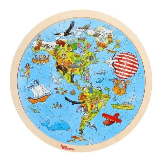 Goki Peggy Diggledey op wereldreis puzzel hout 57 delig - Multicolor