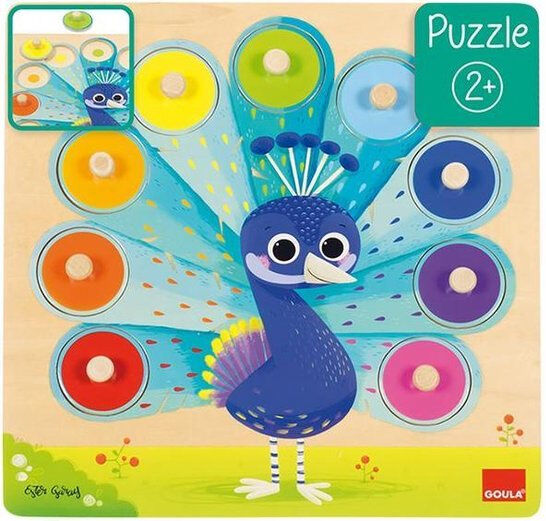 Goula vormenpuzzel Pauw junior hout 9 stukjes - Multicolor