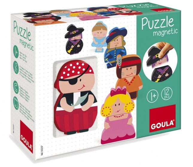 Goula magnetische puzzel Personages junior hout 12 stukjes - Multicolor