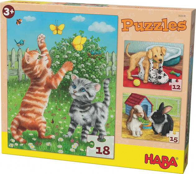 Haba legpuzzel Huisdieren 3 in 1 junior karton 45 stukjes - Multicolor