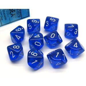 Rollespill RPG Dice D10 Terning 0-9 10stk 16mm Blå Blå/Hvit 23276