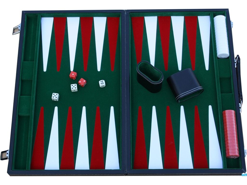 Backgammon Komplett 45 cm Vinyl Leveres i vinyl koffert