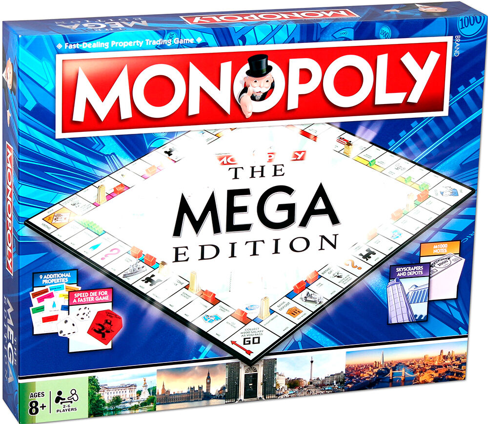 Monopoly Mega Edition Brettspill 12 ekstra felt 8 flere gatenavn