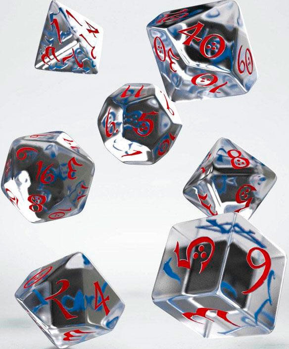 RPG Dice Set Translucent/Red/Blue Terninger til rollespill - 7 stk