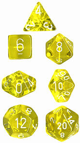RPG Dice Set Gul/Hvit - 7 stk Chessex 23072 Translucent Yellow/White