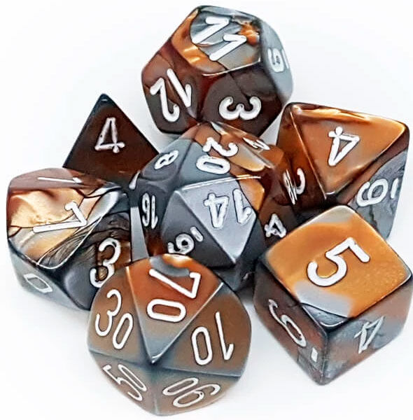 RPG Dice Set Kobber-Stål/Hvit - 7 stk Chessex 26424 Gemini Copper-Steel/White