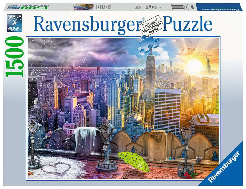 Ravensburger Puslespill 1500 Brikker - New York Fra Vinter Til Sommer