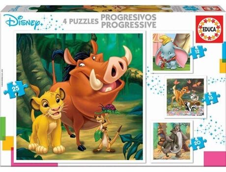 Educa Borras Conjunto de 4 Puzzles Disney Animals (12 Peças)