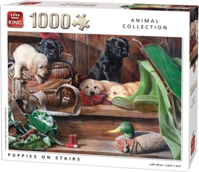 King Puzzles Puppies On Stairs (1000 peças)