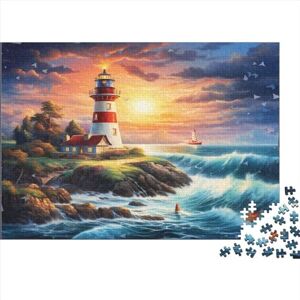 NEZHADAD Coastal Lighthouses 300 Piece Jigsaw Puzzles Brain Challenge Jigsaw Puzzle Toy Cute Dogs Family Fun Educational Games Home Decoration Puzzle AdultsGreat Gift 300pcs (40x28cm)