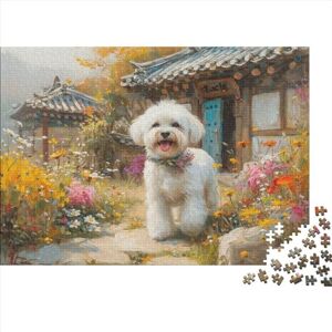 Karumkok Maltese Dog Jigsaw Puzzles 300 Pieces Puppy for Adults Fun Decoration Stress Relief Toy Toy Intellectual Game Education Game Challenge Educational 300pcs (40x28cm)