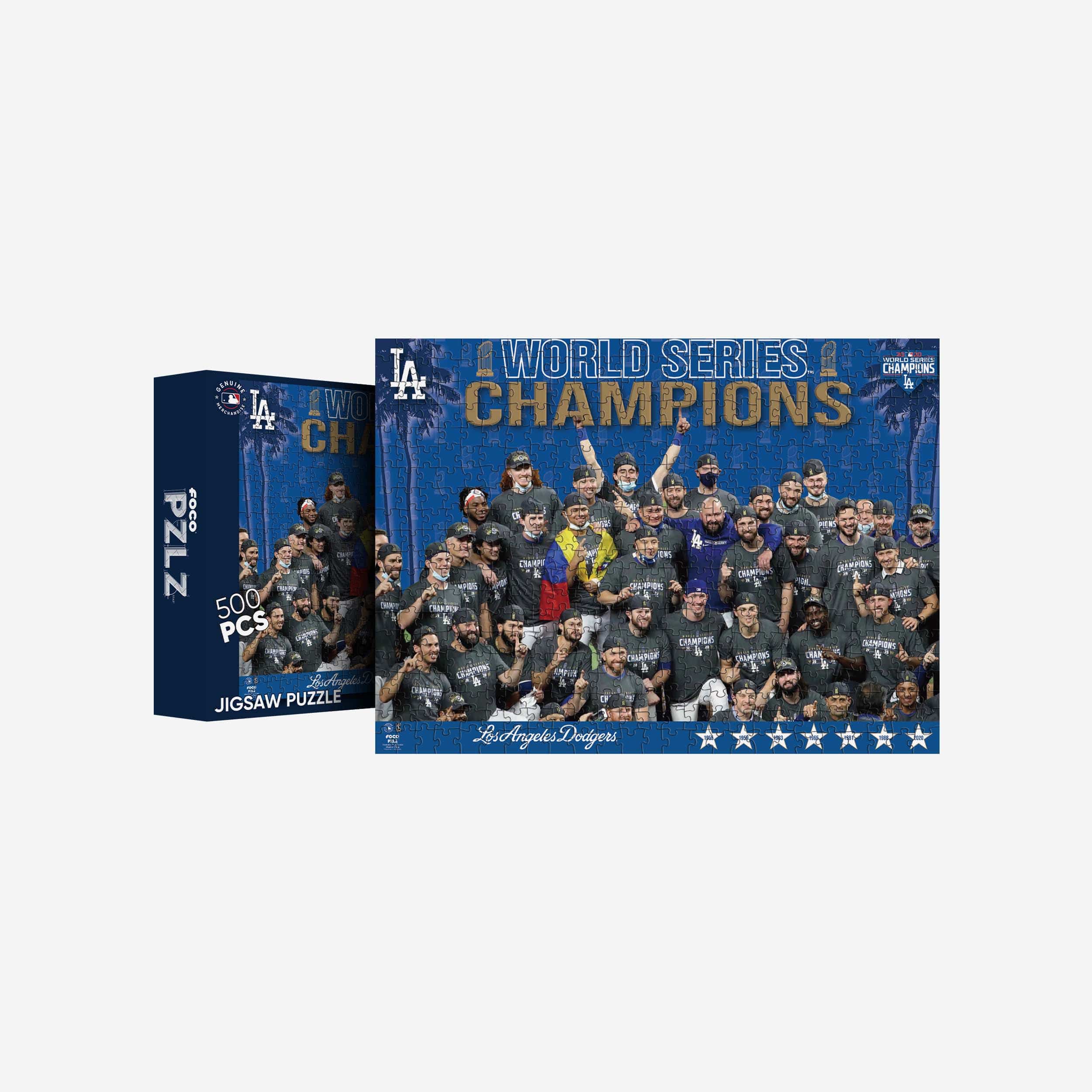 FOCO Los Angeles Dodgers 2020 World Series Champions Team Celebration 500 Piece Jigsaw PZLZ -