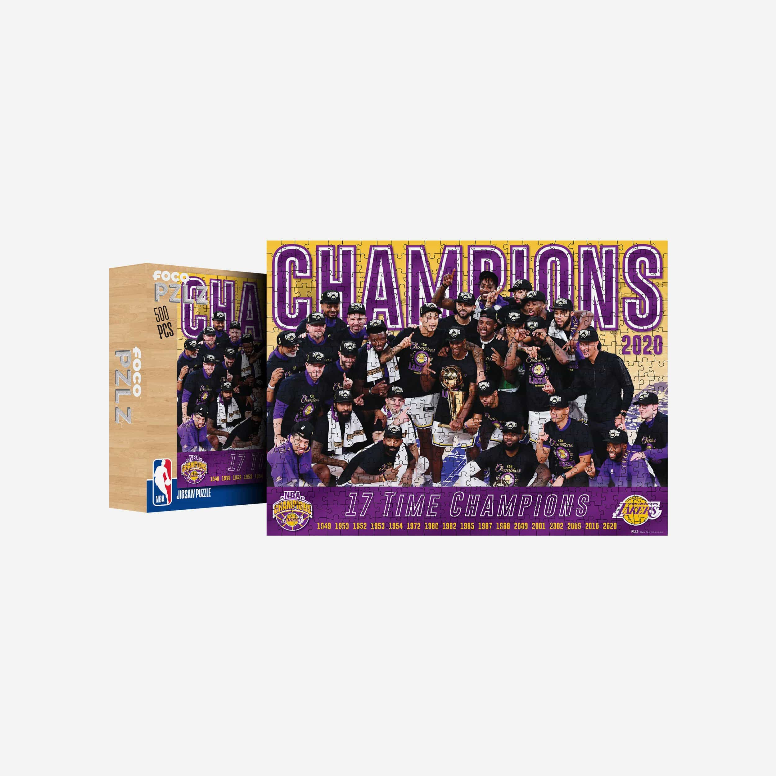 FOCO Los Angeles Lakers 2020 NBA Champions Team Celebration 500 Piece Jigsaw Puzzle PZLZ -