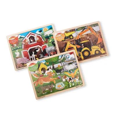 Melissa & Doug 24-Piece Wooden Jigsaw Puzzle 3-Pack - Farm, Construction, Pets, Multicolor