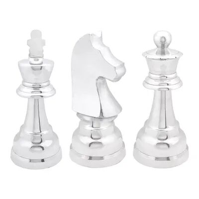 CosmoLiving Stella & Eve Metallic Decorative Chess Piece Table Decor 3-piece Set, Grey, Small