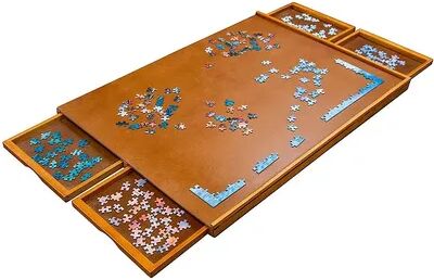 Jumbl 1000 Piece Puzzle Board, 23” x 31” Wooden Jigsaw Puzzle Table & Trays, Brown