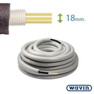 50 Meter Wavin Universal Pex Rør-I-Rør Med Isolering Til Vand Og Varme, 18 Mm