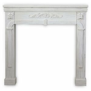 SWEEEK Decorative fireplace surround, MDF with firwood veneer, 104x17x100cm - Romance - Vintage White - White-washed