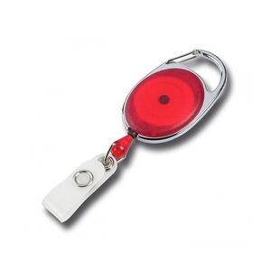 JOJO – Ausweishalter Ausweisclip Schlüsselanhänger ovale Form, Metallumrandung Druckknopfschlaufe, Farbe transparent rot - 10 Stück
