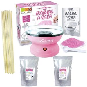 Coffret Barbe a papa - Machine + preparation rose 400 g et bleue 400 g + 100 batonnets Scrapcooking