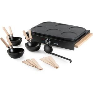 Appareil 2 en 1 mini-woks et mini-crepes electrique 6 personnes 1000 W Domo [Rouge]