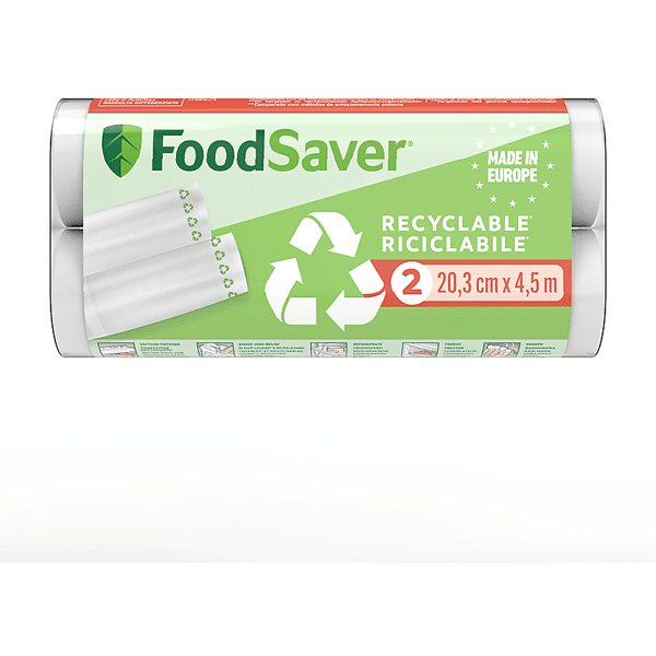 foodsaver 2 rotoli da 20 cm x 4,5 m per macchina sottovuoto con barra saldante  rotoli ricicl 20cmx4,5m