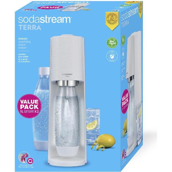 sodastream terrawhpak gasatore acqua capacità 1 litro + bottiglia colore bianco terrawhpak