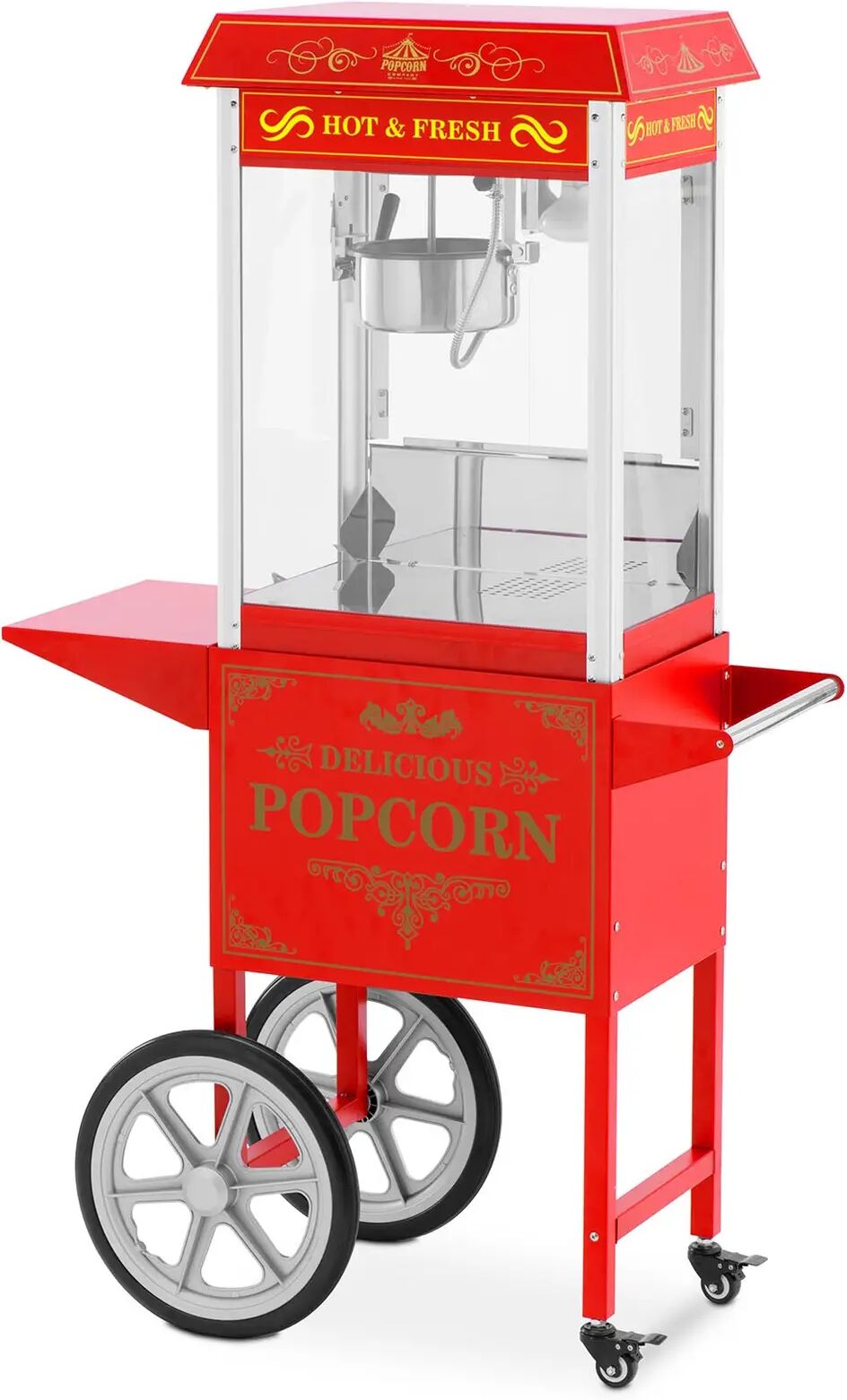 Royal Catering Macchina per popcorn con carretto - Design retró - 150 / 180 °C - Rossa -  RCPW-16E.1-2F