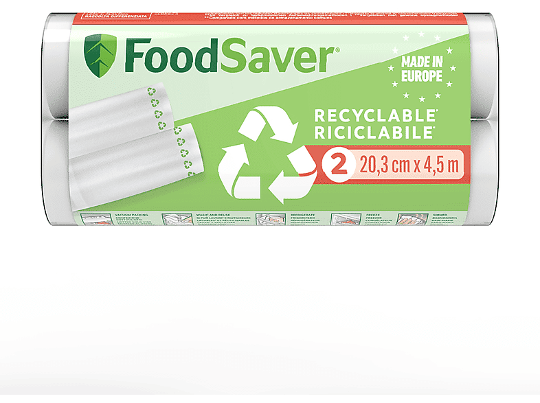 FOODSAVER 2 Rotoli da 20 cm x 4,5 m per macchina sottovuoto con barra saldante  rotoli ricicl 20cmx4,5m