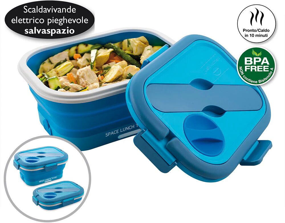 Macom Space Lunch To Go Scaldavivande in silicone pieghevole SalvaSpazio 0,8 L Blu, Bianco Adulto 35 W